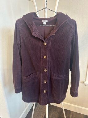 J. .Jill Tumbled Corduroy Hooded Jacket — Plum, XS Petite